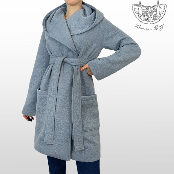 One of a Kind Exclusive/ Winter Fall Hooded Wrap Coat / Color Blue/ Size S - Picture 2 of 12